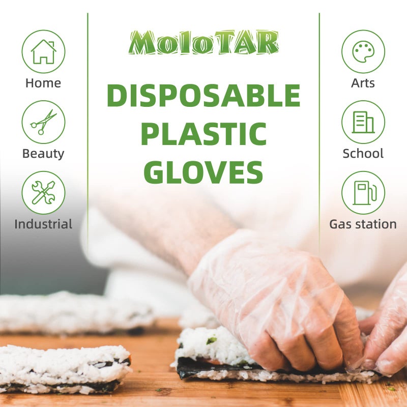 MoloTAR 100 pcs Plastic Disposable Gloves,Disposable Gloves, One Size Fits Most - Image 4